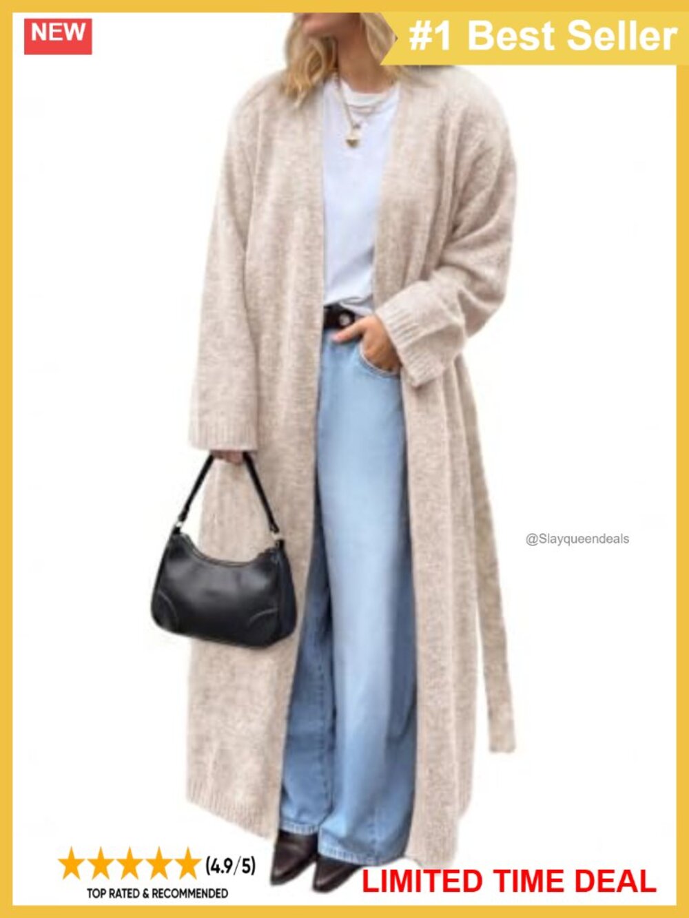 Oversized Open Front Long Cardigan Sweater with Belt